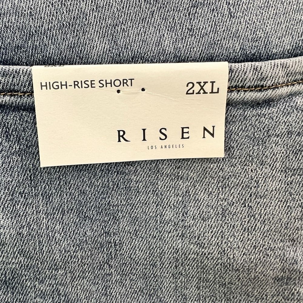 Risen Jeans High Rise Two Tone Shorts Womens Blue 2XL Stretchy Raw Hem NEW! - Picture 5 of 8
